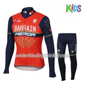 Set Wielershirt Lange Mouw + Fietsbroek Lang 2017 Bahrain-Merida Kids N001